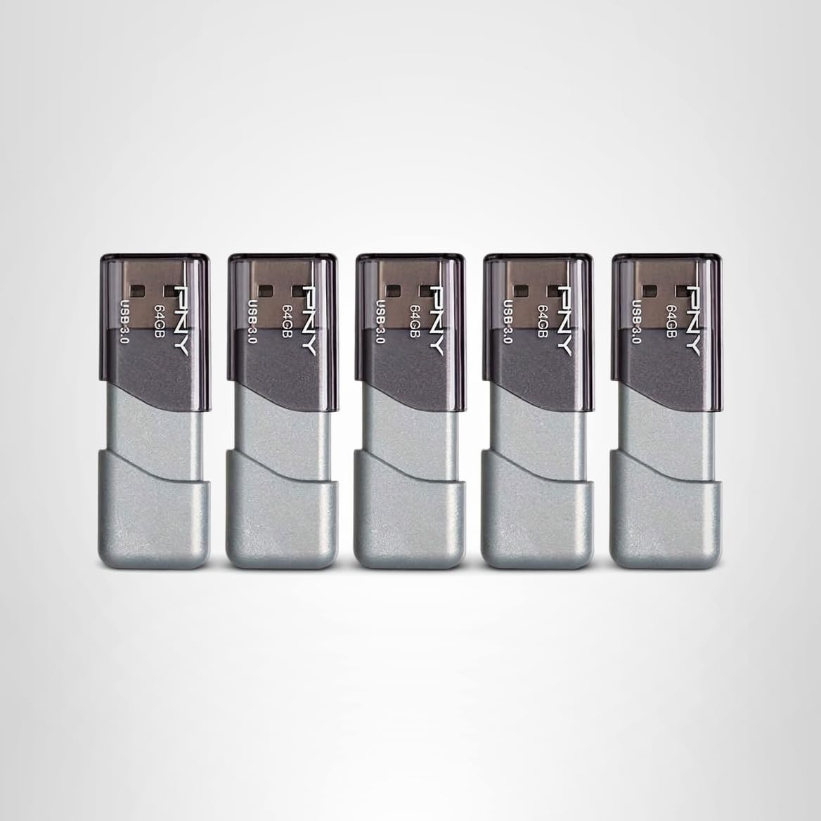 PNY 64GB Turbo Attaché 3 USB 3.0 Flash Drive, Silver (Pack of 5)
