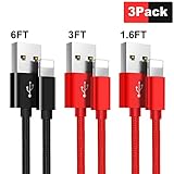 Charger Cable, 3Pack charger compatiable Phone(1.6FT 3FT 6FT)USB Syncing and Charging Cable Data Nylon Braided Cord Charger for PhoneX/8/8 Plus/7/7 Plus/6/6 Plus/6s/6s Plus (Red+Black+Red)