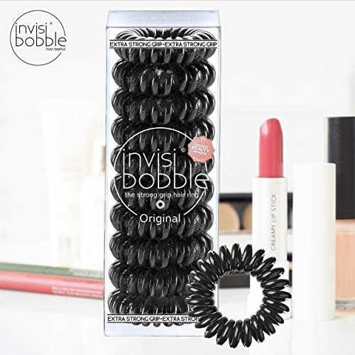 [New Verision] lnvisibobble Original Hair Ring (True Black) - Hair Coils, Coil Hair Ties- 10pcs (True Black)