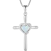 JIWOY Cross Necklace 925 Sterling Silver Religious Pendant Crucifix Heart Birthstone Jewelry