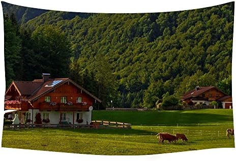 PUPBEAMO PRINTS Bavarian houses in the mountain valley - World- #34630 Wall Tapestry Art For Home Decor Wall Hanging Tapestry Bedroom Living Room Dorm Decor 60x40 Inches