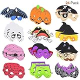 ATDAWN 24 Pack Halloween Foam Mask, Halloween Mask Craft Kit, Halloween Kids Party Favors, Halloween Crafts Supplies, Halloween Prizes