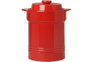 SLJMR Ceramic Fermentation Crock, Sauerkraut Crock Jar 2 Liter/0.5 Gallon with Stone Weights and Lid, Easy to Clean (Red)