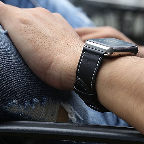 Compatible Apple Watch Band 38mm, Marge Plus Genuine Leather iwatch Band Replacement Strap Stainless Metal Clasp Apple Watch Series 3 Series 2 Series 1 Sport Edition - Black - Thumbnail 7