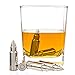 Dillinger Tactical Whiskey Bullets | Stainless Steel Ice Stones with Bonus Ebook - Never Dilute Your Whiskey - Set of 6 with Tongs, Velvet Pouch - for Scotch and Bourbon Drinkers