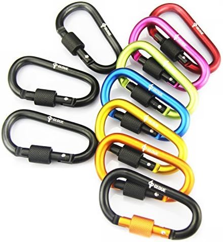 GLOUE Aluminum D-ring Locking Carabiner Keychain Spring Clip Lock Carabiner Hook - Outdoor Camping Equipment - Multi Colors (11)