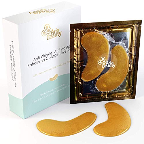 Under Eye Gold Mask Patches – 24k Gold Eye Anti-Aging Hyaluronic Acid – Collagen Eye Patches for Moisturizing & Reducing Dark Circles Puffiness Wrinkles (12 Pack)