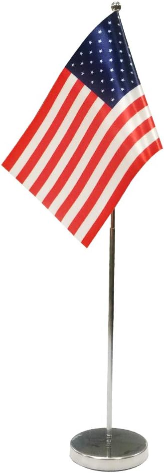 American Table Flag for Office Desk Decor US Desk Flag for Table Decor Include Stainless Steel Base and Adjustable Pole