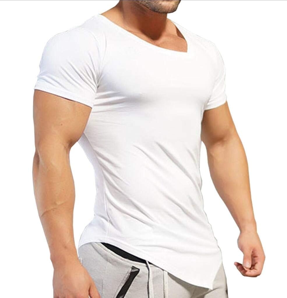 Men Tee V Neck Plus Size Slim Fit Athletic Irregular T Shirts