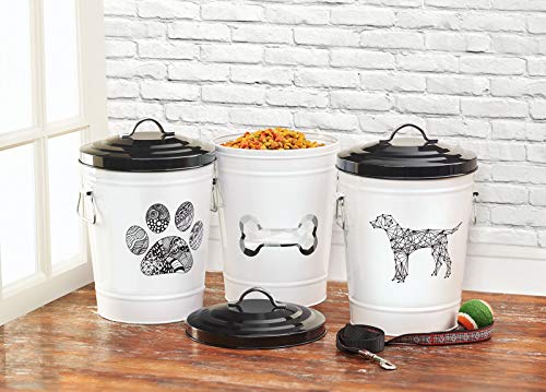 Amici Pet, A7YY022DR, Zentangle Collection Bone Metal Storage Bin, Food Safe, Push Top, 17 Pound Capacity