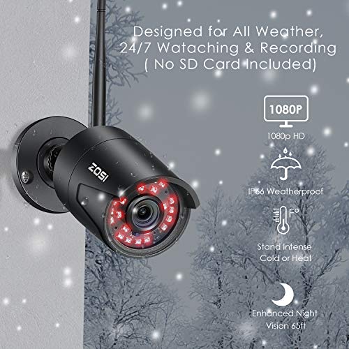 ZOSI 1080P Wireless Security Cameras System Outdoor Indoor with Night Vision, H.265+ 8CH Network