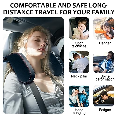 KAEFUYS 360° Rotatable Car Headrest for Children and Children, Removable, Easy to Install, Soft, Breathable, Comfortable for Travel, (Black)