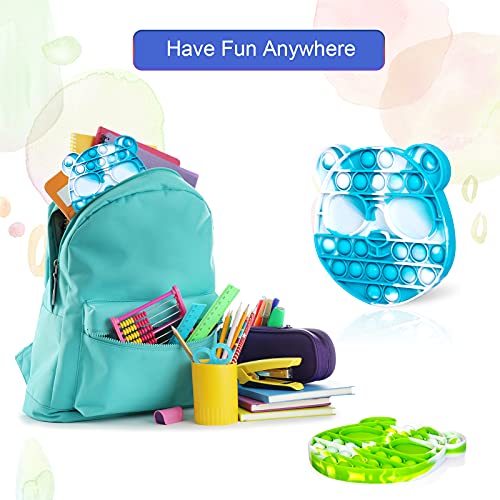 LOLStar Cool Bear Tie-dye Pop Toy, Panda Push Pop Pop Bubble Fidget Toy, Silicone Squeeze Sensory Tools to Relieve Emotional Stress for Autism Kids Adults Sky Blue and Green (2 Pack)