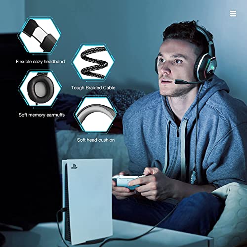 EKSA E1000 USB Gaming Headset for PC - Computer Headphones with Microphone/Mic Noise Cancelling, 7.1 Surround Sound Wired Headset & RGB Light - Gaming Headphones for PS4/PS5 Console Laptop (Gray)
