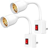 E26/E27 Plug in Light Bulb Socket Adapter 2 Pack | with ON/OFF Switch,360&deg;Adjustable Gooseneck,Plug &amp; Play,Easy to Use,Fits Indoor Bedroom &amp; Table Lamp Scenarios