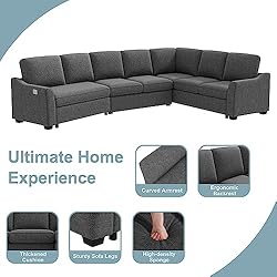 ERYE 129.5" L-Shaped Sectional Sofa W/Pull Out