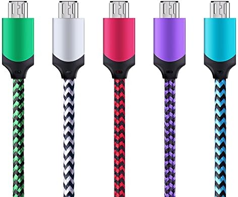 Android Charger 6FT, HUHUTA 5 Pack Durable Nylon Braided USB 2.0 to Micro USB Cable High Charging Speed Cord for Android, Samsung Galaxy S7 S6 Edge, Note 5 4, Motorola, Nexus, LG, PS4 and More