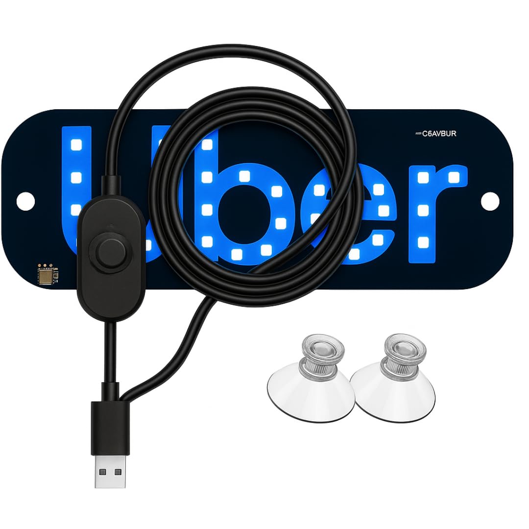 Photo 1 of LED Car Windshield Sign - Rideshare Windshield LED Light with Blue Decal & USB Touch Dimmer (Blue)