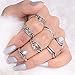 OrliverHL Bohemian Vintage Silver Punk Crystal Joint Knuckle Nail Midi Lotus Gem Rings Sets 7PCS