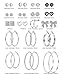 ORAZIO 18 Pairs Assorted Multiple Stud Earrings for Women Big Hoop Earrings Silver Tone