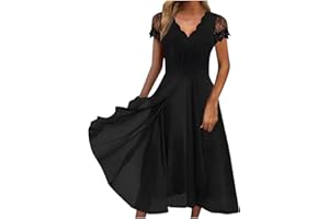 JXQCWY Womens Lace Applique Patchwork Chiffon Dress Elegant V-Neck Irregular Hem Swing Bridesmaid Evening Party Dresses