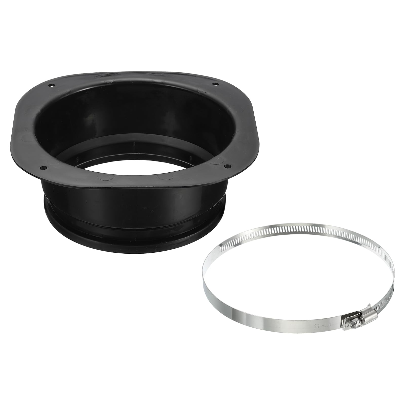 PATIKIL 6" Duct Connector Flange, Dryer Vent Wall Plate Square to Round Straight with Ducting Clamp for Air Heating Cooling Ventilation Exhaust Fan, Black