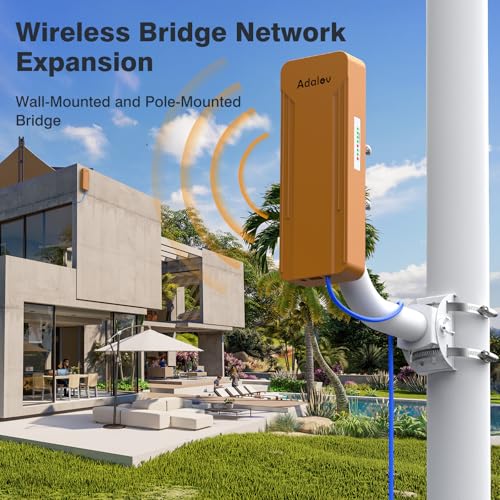 AdaLov Point to Point Wireless Bridge Outdoor CPE469, Gigabit Dual-Band 2.4/5.8GHz 3KM WiFi Bridge with Mounts, Extend Network to Garden Office, Garage, Barn & CCTV, Plug & Play, IP 65 Waterproof, PoE