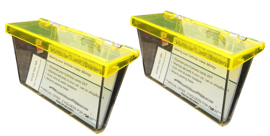 Outdoor Vehicle Business Card Holder Boxes - Clear Boxes with Yellow Lid for Car Van Shop & Stall - Pack of 2