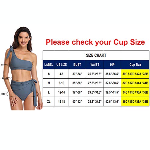 Advoult High Waist Bikini Sets for Women Two Piece Fashion Swimsuit One Shoulder Bathing Suits Swimwear Grey - Thumbnail 4