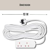 Invero 2 Gang Double Socket Extension Lead 10M Cable 13A White BS1363/A UK Plug view 3