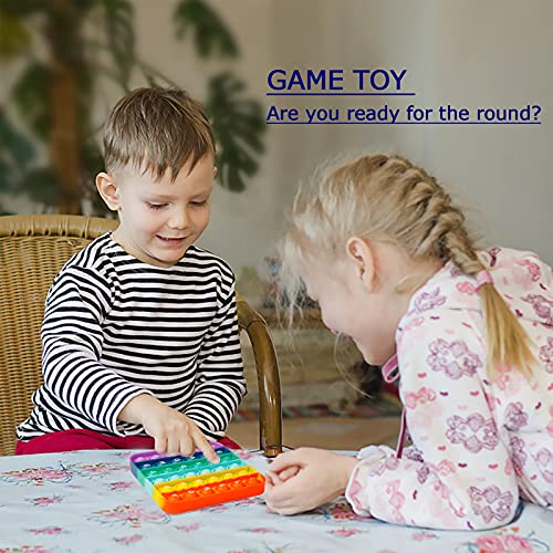 Pop Fidget Sensory Toy, Push Bubble Autism Stress Relief Silicone Rainbow Pressure Relieving Toys Educational Game Gift for Kids Teens Adults (Square)