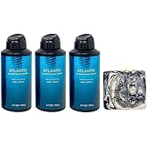 Bath & Body Works Men's Collection Atlantic - 3 Pack Of Body Spray with a Charcoal Scrub Bar Soap - Full Size