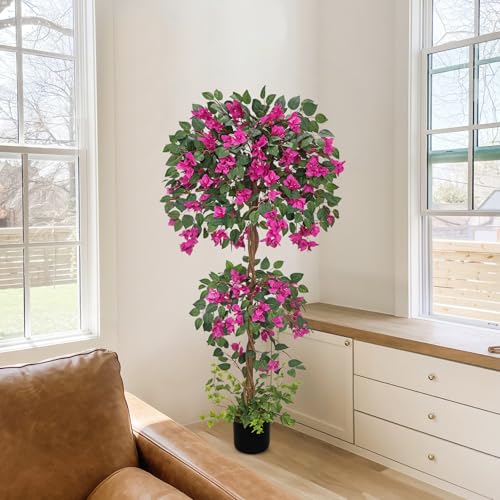 Villa Como 150cm Artificial Bougainvillea Tree with Flowers in Pot, 5FT Faux Blooming Tree for Indoor Outdoor Home Office Patio Balcony Wedding Decoration