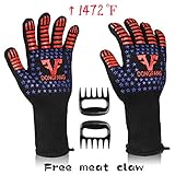 VF DONGFANG BBQ Gloves Extreme Heat Resistant 1472℉,Durable Food Grade Silicone Non-Slip Barbecue Grilling Gloves,Fire&Cut Resistant Kitchen Oven Gloves-1 Pair Long Cuff-13.8 inch with Meat Claws