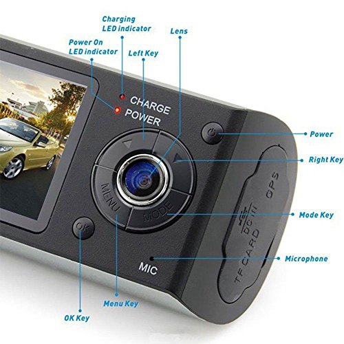 Dual Lens Car DVR, 2.7" TFT Full HD 1080P Front and Rear Car Camera Dashcam, Build in 2 CMOS Sensors GPS module Memory Card Motion Detection, G-Sensor Night Vision Motion Detection(Without GPS)