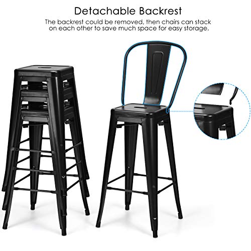 COSTWAY Metal Bar stools Set of 4, with Removable Back, 30'' Bar Height