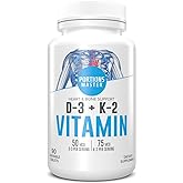 Portions Master Vitamin D3 + K2 Supplement, Bone and Heart Health Support, High Potency D3 5000 IU with Menaquinone MK-7, Non-GMO, Gluten-Free (60 Capsules)