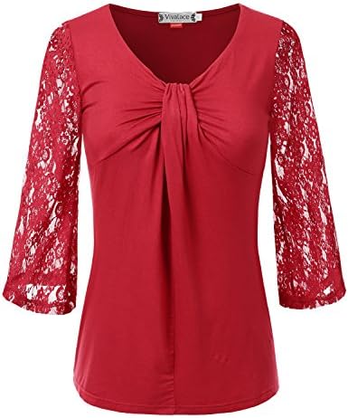 VIVALACE Womens Plus Size Longsleeve Loose Fit V Neck Coll Fabric Basic T shirts Wine, Medium