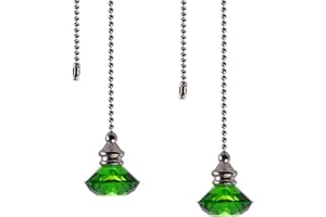 LONGSHENG Ceiling Fan Pull Chain Set - 2 pieces Green Diamond Fan Pull Chains 20 Inch Ceiling Fan Chain Extender with Chain Connector Home Wedding Decor Ornament Pendant