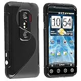 eForCity® TPU Rubber Skin Case Compatible with HTC EVO 3D, Frost Black S Shape