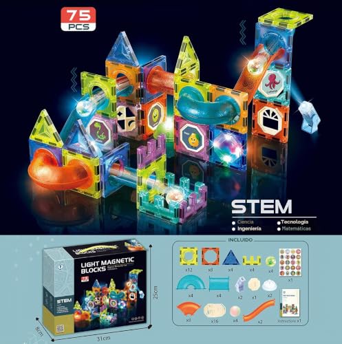 morkka Magnetic Building Blocks, 75 PCS Kids Toys, 3D Educational Game, Track Building Gift for 3+ Boys and Girls (75PCS)