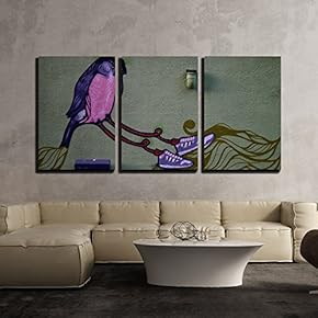 3 Piece Canvas Wall Art - Abstract Painting with Birds Wearing a Pair of Shoes - Modern Home Art Stretched and Framed Ready to Hang - 16"x24"x3 Panels