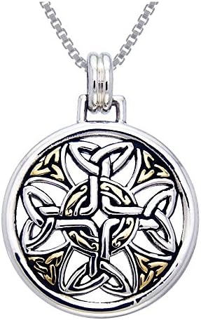 Sterling Silver Celtic Trinity Cross Medallion Pendant with Gold-Plating on 18" Necklace