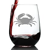 Bevvee Crab Stemless Wine Glass - Beach Themed Decor and Gifts for Ocean Lovers - Engraved Silhouette - Large 17 Oz Glasses