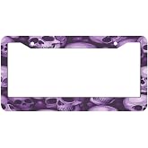 Purple Skull License Plate Frame 2 Pack License Plate Holder Stainless Steel Accessories Cars Decor for Vehicles Women Men