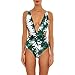 Bikini Factory Women Sexy Green Palm Tree Floral Print Backless Bandage Swimsuit (M)
