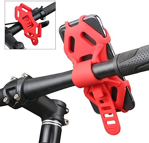 AEMIAO Bike Phone Mount, Silicone Strap Adjustable Bicycle Phone Holder Motorcycle Phone Mount, Universal Cell Phone Holder Bike Handlebar Cradle for Any Smartphone with 4.7"-6.0" Screens iPhone, Red
