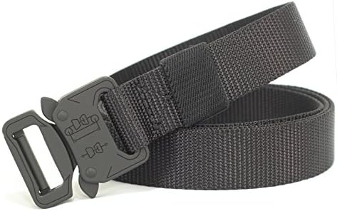 Sweetfun Skinny Tactical Nylon Webbing Belt with Quick Released Metal Buckle 1" Wide for Women Black