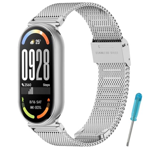 MIJOBS Strap for Xiaomi Band 6, Xiaomi Band 5, Miband 4/3 Stainless Steel Metal Straps Replacement Straps Compatible with Xiaomi Mi Band 6/5/4/3 Metal Watchband, Men's Women's Strap