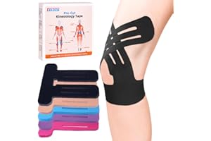 IEADEN Precut Kinesiology Tape for Knees, 10 Pcs, Upgraded, Knee Support & Stability, Knee Pain Relief Athletic Tape - Waterproof & Elastic, Breathable Hypoallergenic Latex-Free Tape, Black